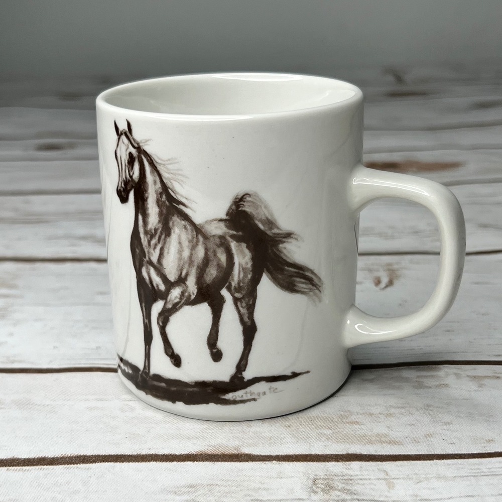 Otagiri Japan Equestrian Southgate Art Coffee Mug in White w/Brown Horse 10oz
